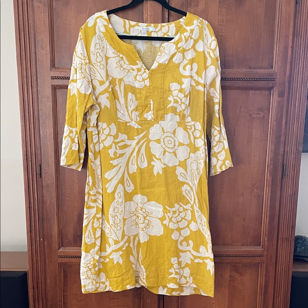 Boden Linen Shift dress, Yellow and White, sz 16 (UK20)